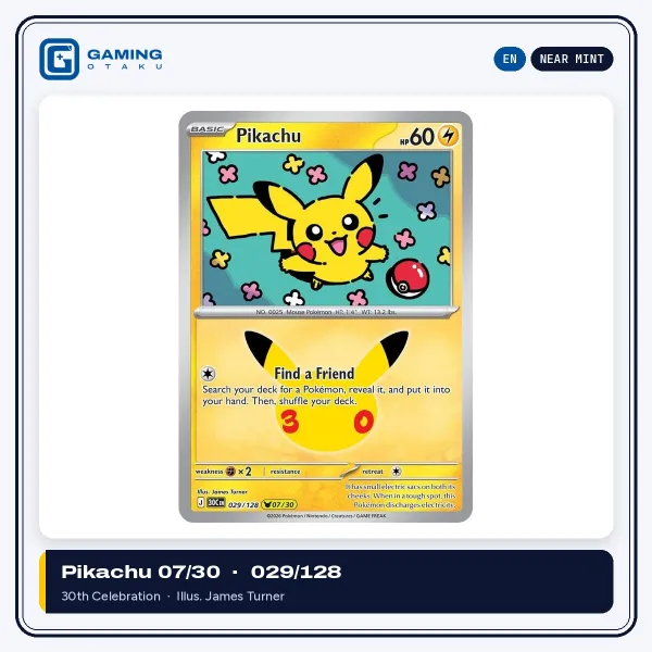 English 30th Celebration Pikachu 029/128 (Pikachu 07/30)