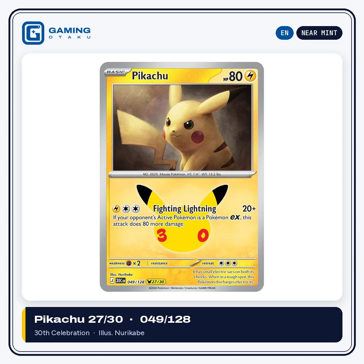 English 30th Celebration Pikachu 049/128 (Pikachu 27/30)