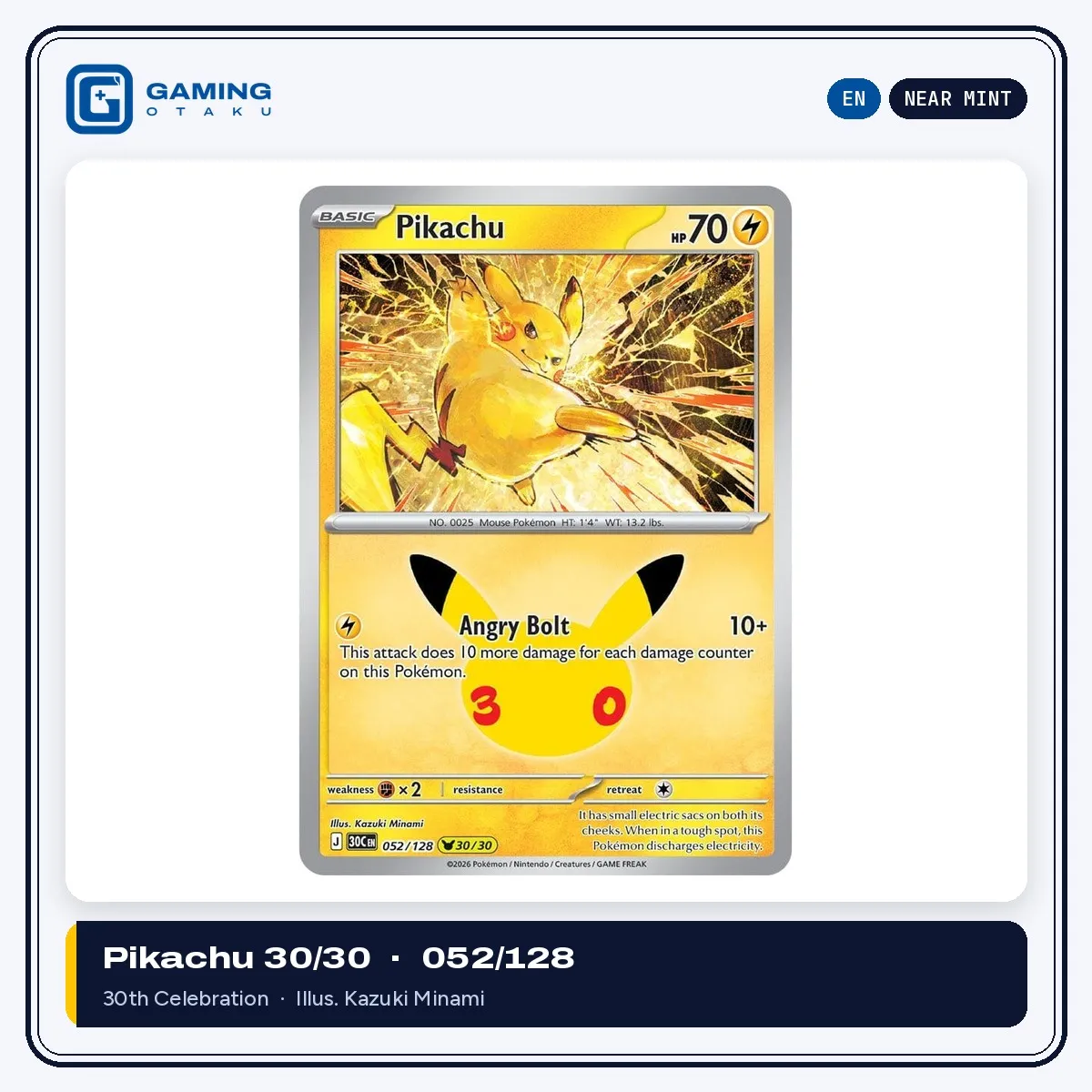 English 30th Celebration Pikachu 052/128 (Pikachu 30/30)