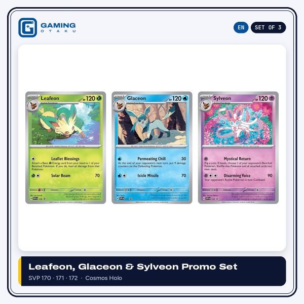 Leafeon SVP 170, Glaceon SVP 171 and Sylveon SVP 172 Cosmos Holo promo set