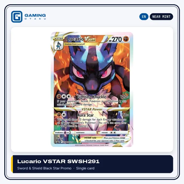 English Pokémon Lucario VSTAR SWSH291 Black Star Promo card, Near Mint