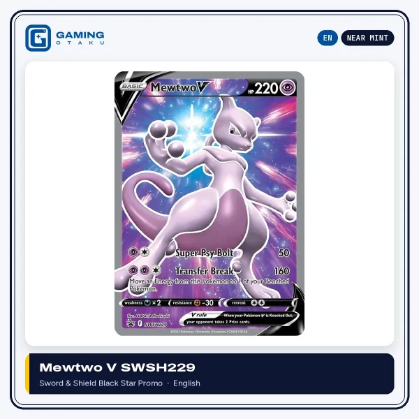 Mewtwo V SWSH229 promo English Pokémon card, Near Mint