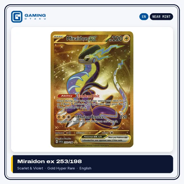 Miraidon ex 253/198 gold Hyper Rare English Pokémon card, Near Mint