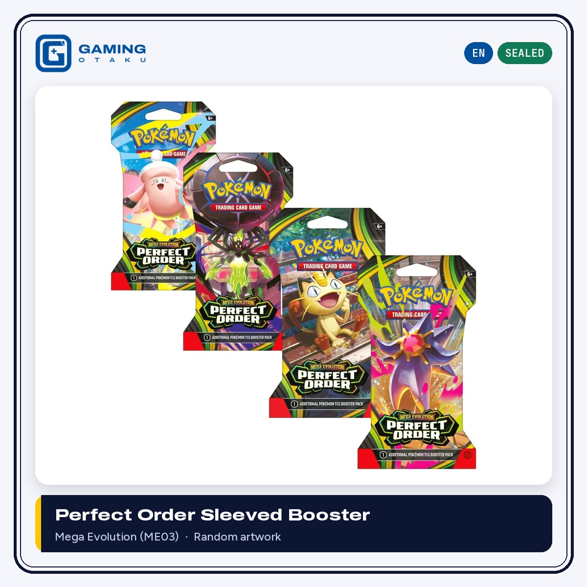 Pokémon TCG Mega Evolution Perfect Order sleeved booster packs in four artworks