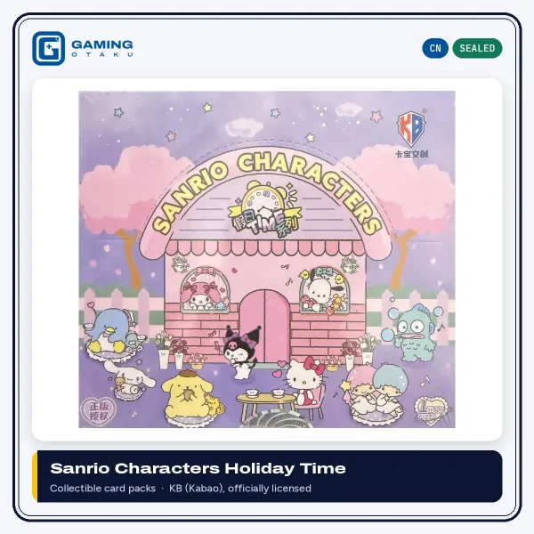 Sanrio Characters Holiday Time collectible card box by KB (Kabao), featuring Hello Kitty, Kuromi and My Melody