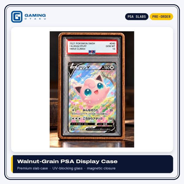 Premium walnut-grain PSA graded card display case