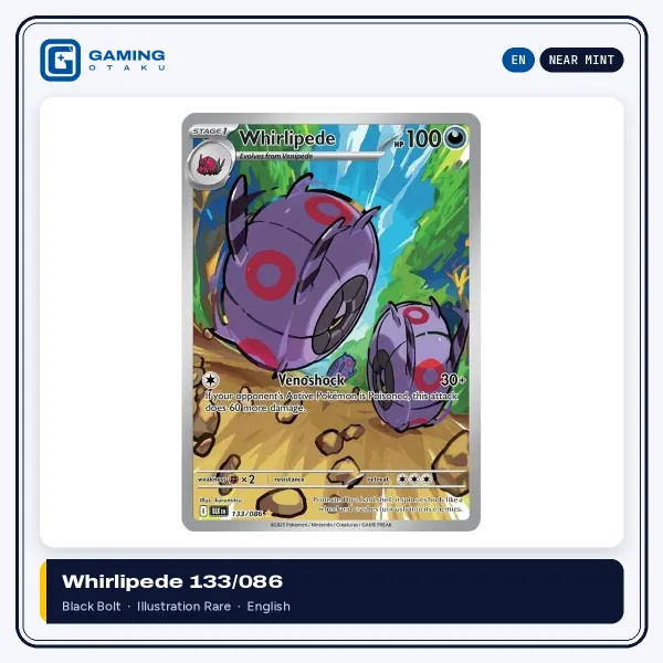 Whirlipede 133/086 Black Bolt Illustration Rare English Pokémon card, Near Mint