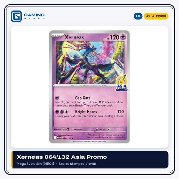 Pokémon TCG Asia exclusive Xerneas promo card 064/132 from Mega Evolution with Asia Promo stamp